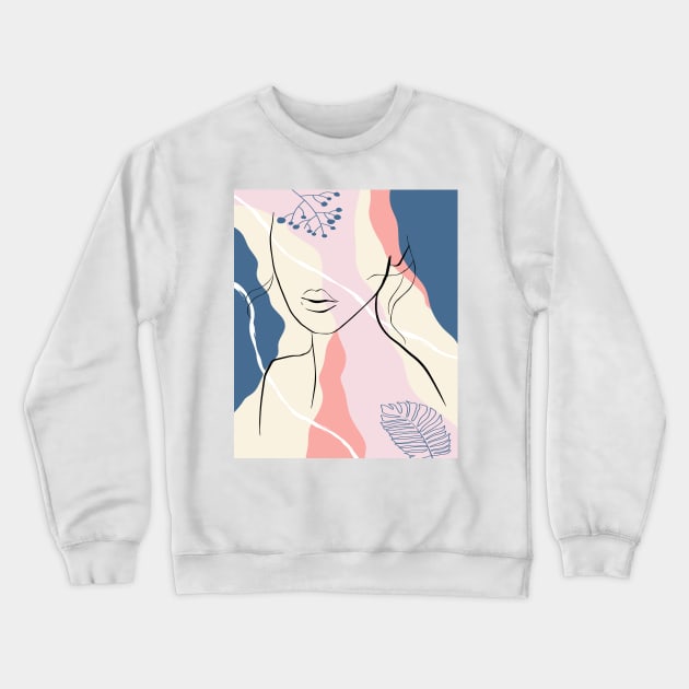 Abstract female face simple fashion female art minimal art beauty art woman floral abstract shapes woman portrait fashion print woman and plants in a modern trendy style Crewneck Sweatshirt by Modern Art